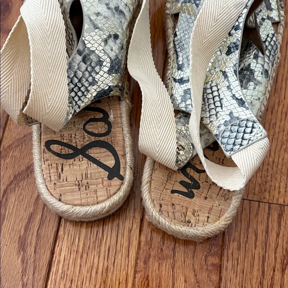 Sam Edelman Snake Print Espadrille Sandals with Cream Ties